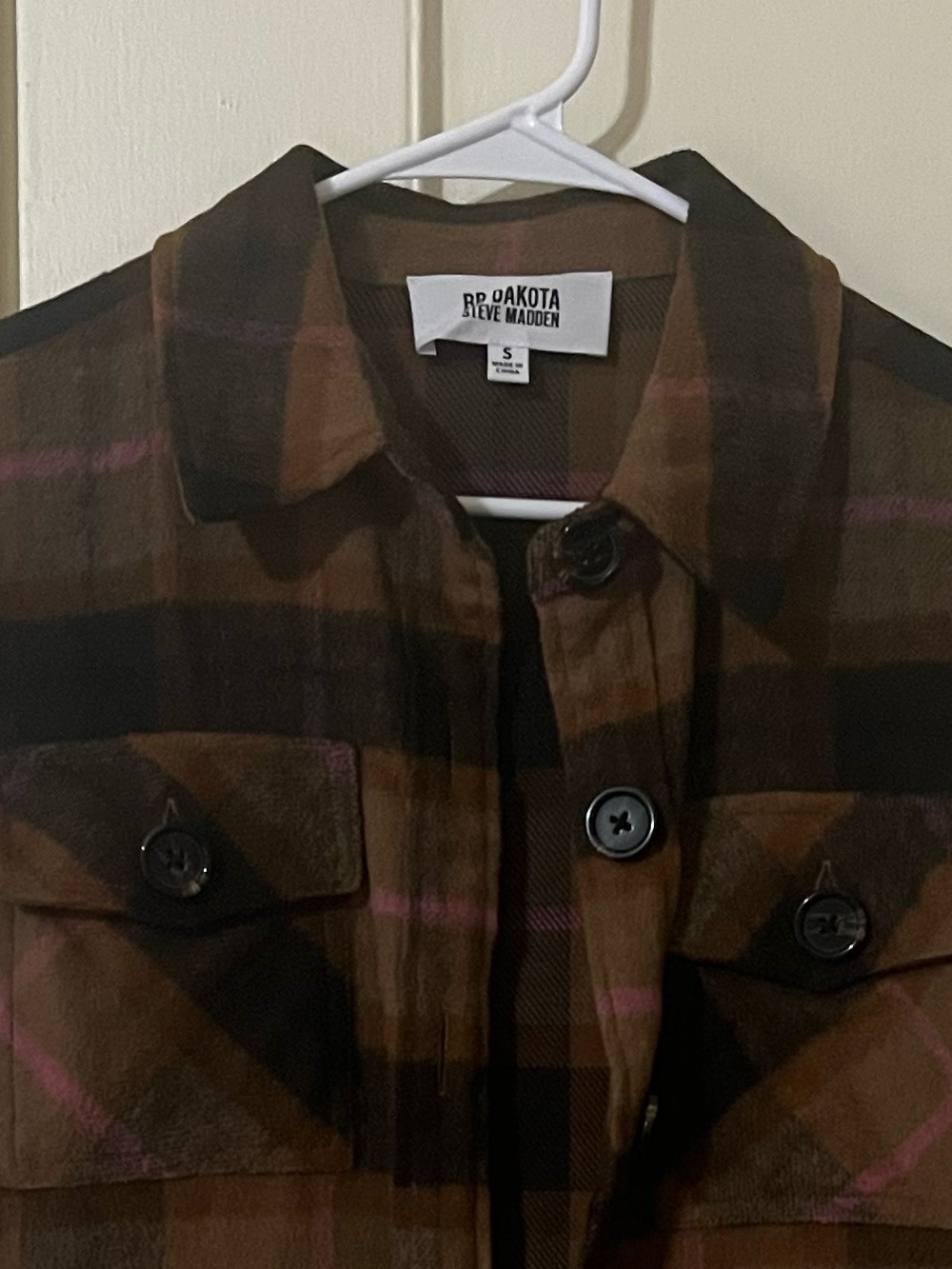 BB Dakota by Steve Madden Brown & Pink Plaid Utility Shacket